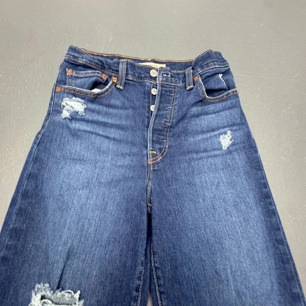Levi's Women W27 L27 Ribcage Straight Ankle High Rise Distressed Blue Jeans Fit